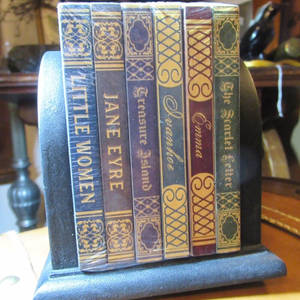 New Victorian Trading Co. Coaster Set & Holder Resembling Miniature Book Library - Picture 9 of 14
